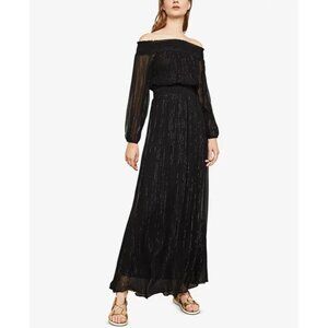 NWT BCBGMAXAZRIA Smocked Off-The-Shoulder Maxi Dress SM Whimsigoth Dark Fairy